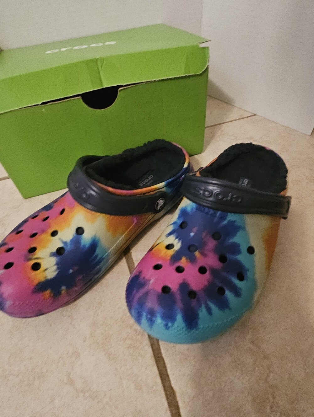 CROCS Womens Tie-Dye Clogs with Black Strap